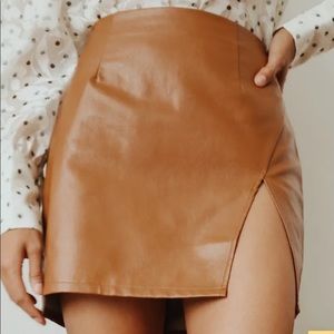 Lulus Camel Leather Mini Skirt